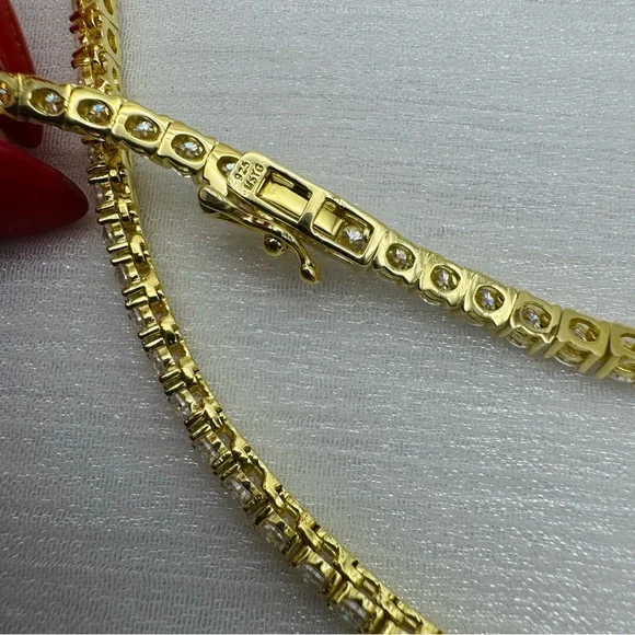 22.0 CT Gold Moissanite Diamond Tennis Necklace - Picture 4 of 5